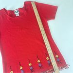 Clio Red Embroidered Knitted Women’s Short Sleeve Top Beaded Silk Cotton Size M Size M Photo 7