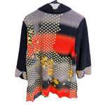 Moonlight  Y S Fashion Top Womens Black Oriental Floral Asym Slit Button Open Photo 7