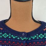 Talbots  navy wool blend fair isle colorful sweater cardigan with sequins size L Photo 5
