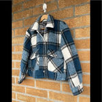 ZARA CROPPED PLAID OVER SHIRT BLUE/WHITE SMALL Photo 3