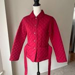 Van Heusen Red Quilted Winter Jacket With Tie Belt Size Small Cropped Stylish Photo 9
