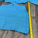 Hello Molly Turquoise blue crochet knit long bell sleeve cut out vacation dress Photo 5