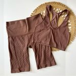 Suzette Collection  Brown Ribbed Sports Bra & Shorts Set Photo 0