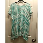 Woman Within  Size 18/20 Green White Geometric Asymmetric Hem Tunic Top Photo 2
