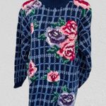 Harvé Benard Vintage 80's Hand Knit Chunky Turtleneck Floral Cottagecore Sweater L/XL Photo 7