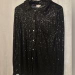 POL  Long sleeve sequin shirt LARGE preloved anthropologie sheer black Photo 5