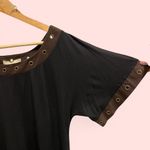 Jonathan Martin Y2K NWY flowy drop waist grommet hole trim short sleeve mini dress black brown Photo 2