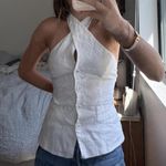 Reformation  | Tate 100% Linen Halter Button Vest Blouse Top White Size 2 Photo 2