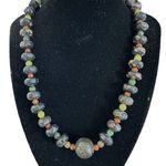 Artisan Unakite and Jade Beaded Necklace 19 Inch Polished Crystal Gemstone Photo 0