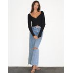 LNA Una Top Black Tencel Blend Ribbed Long Sleeve Wide Neck Cropped Top Size M Photo 8