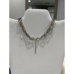 Silver tone double paper clip chain Necklace with circle charm‎ like new! Photo 3