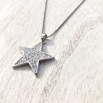 Silver Tone Star Necklace with Rhinestones Photo 1