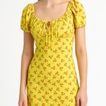 With Jean Loretta Cherry Puff Sleeve Mini Dress Women’s Size XS Yellow Cottageco Photo 0
