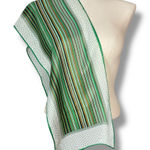 Vintage Striped Scarf‎ Green Tan White Dots Long 10" x 47" Retro Professional Photo 0