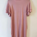 Heimish USA Pink Shirt Dress Pullover Jersey Stretch Ruffle Short Sleeves Small Photo 5