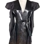 TOV Los Angeles Women's Black Faux Leather Puff Sleeves Wrap Dress Coat M Size M Photo 0
