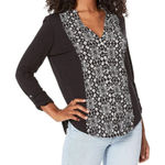 Lucky Brand Womens  V Neck Tribal Printed Bib Button Down Blouse Top - Sz M Photo 0