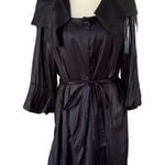 Poleci Jacket Coat Size 12 Black Trench Draped Crinkled Wide Collar Modern Chic Photo 0