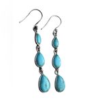 New Sterling Silver Turquoise Teardrop Cabochon Dangle Earrings Blue Photo 3