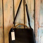 Le Miel NWT  Black Vegan Black Zipper Purse with Faux Bamboo Handle Photo 1