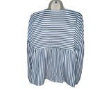 Madewell Women's Medium Blue White Viscose Striped Monterey Flowy Top V-Neck Photo 4