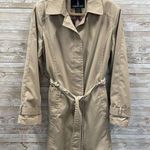 London Fog Vintage Women's XL Tan Mid Trench Coat w/ Belt Pink Silky Lined Print Photo 0