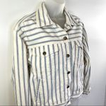 DKNY Vintage Railroad Stripe Denim Jacket Walbash White Blue Photo 1