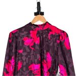 Nine West  Brown Hot Pink Print Blouse size Medium High Neck Long Sleeves NWT Photo 2