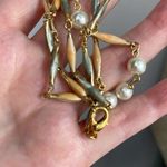 Vintage enameled metal and faux pearl chain necklace 24” long. Gold Photo 4