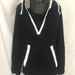 Izzue Black Pullover Hoodie with white Contrast Zippers Size M Photo 0