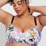 Torrid  Curve Dream Wire Free Lightly Lined Everyday Bra Size 40D White Newspaper Photo 0