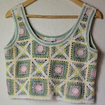 Green and White Crochet Crop Tank Top Size M Size M Photo 0