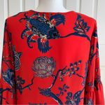 Violet+Claire  Blouse Too Red Blue Floral Split Neck 3/4 Bell Sleeves Medium Photo 4