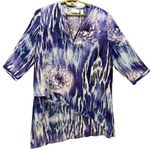 Chico's Women's Blouse Size XL Hi Low Top Blue Purple Floral Print Art Too Wear A Photo 0