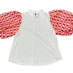 THML White Red Puff Sleeve Mock Neck Mixed Media Blouse Top Size Small Photo 0