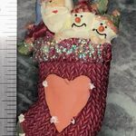 Glitter Christmas Stocking Santa Snowmen pin Red Photo 1