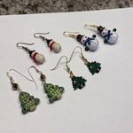 Lot Of 4 Earrings Pierced Christmas Holiday Dangle / Christmas Trees / Snowmen Photo 0