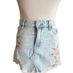 Hollister Womens  Denim Jean Floral Embossed Distressed Skirt - Sz 1 Photo 1