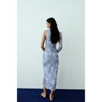 ZARA  One Sleeve Asymmetrical Tulle Mesh Lined Midi Dress Blue Photo 2