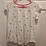 Le Tigre White Bird Print Cotton T Shirt Top Womens Size Large Y2K Mod Photo 0