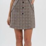 Plaid Button Front Mini Dress Sweetheart Neckline Adjustable Straps Pockets Brown Photo 0