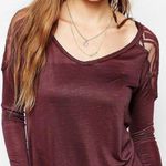 Free People The Gatsby Mesh Wine Long Sleeve V-Neck Tee Tunic Top Photo 0