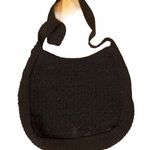 Black cotton crochet shoulder bag with zip close. Photo 2