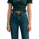 SheIn  Green‎ Polka Dot Puff Sleeve Smocked Crop Top Size Small Photo 0
