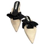 ZARA Black and Cream Mules with Bow Detail Photo 3