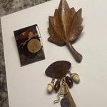 The Moon Lot Of 3 Brooch Pins Vintage - Modern Cow Jumping - Handmade Wood Leaf Photo 0