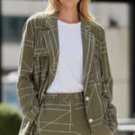 ZARA NWOT  Geometric Olive Green Art Blouse Jacket Lightweight Bloggers Fave M Photo 0