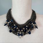 Guess | Chainlink Blue & Black Rhinestone Embellished Statement Necklace Photo 0