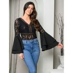 CIEN Black Lace Bell Sleeve Witchy Goth Whimsygoth Bodysuit Medium Photo 12
