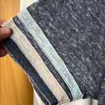 No Comment  Faded Blue Criss Cross V-Neck Top with Striped Sleeves Size 1X Photo 2